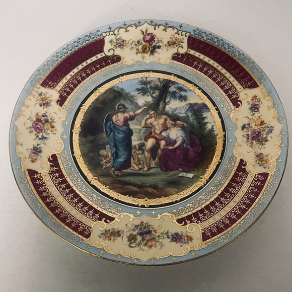 ANTIQUE VICTORIAN ROYAL VIENNA PORCELAIN SCENIC PLAQUE 12" PLATE with STAMP 1672 - Picture 1 of 8